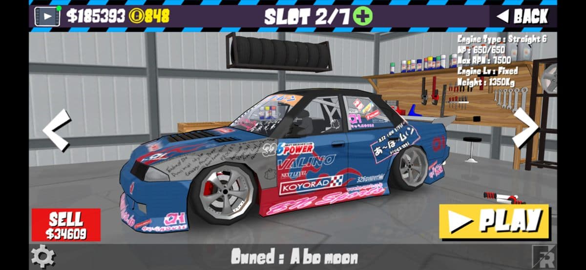 FR Legends car shop dealership viewable after installing the game